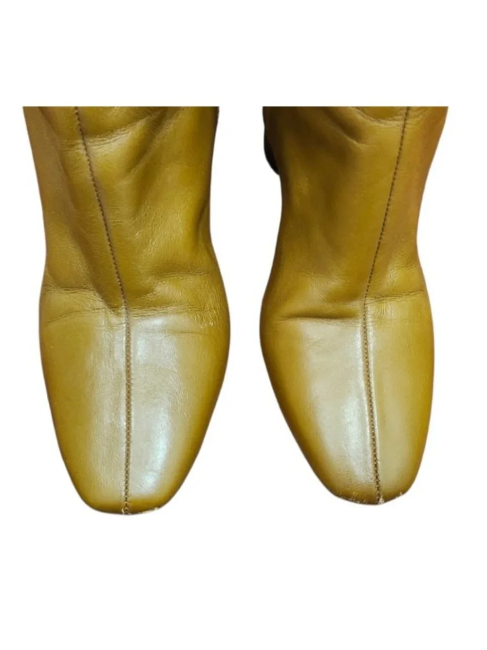 ZARA Camel Brown Leather Knee High Boots Block Heel Square Toe Women's EU 40US 9